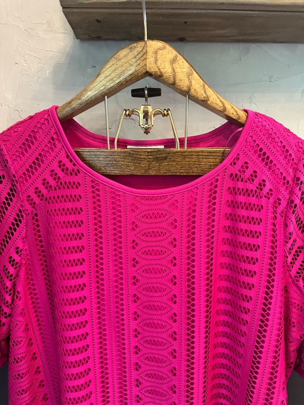 NWOT Dana Buchman Magenta Pink Crochet Lace Top Women's XL Boho Feminine - Picture 2 of 14